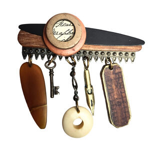 Signed Jill Schwartz Elements Steampunk Style Dangle Pin Brooch